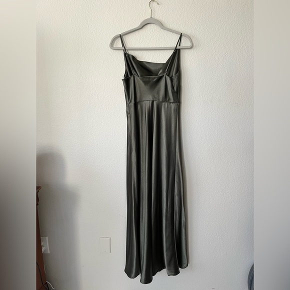 Birdy Grey Lisa Shiny Satin Cowl Neck Olive Green Long Dress in Women’s Size S - Picture 4 of 16